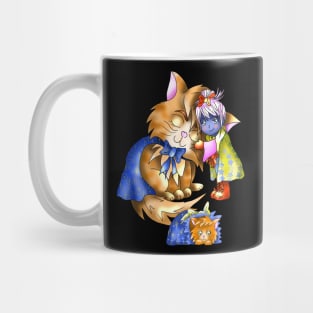 Adorable dark elf sorcerer with a giant magic cat Mug